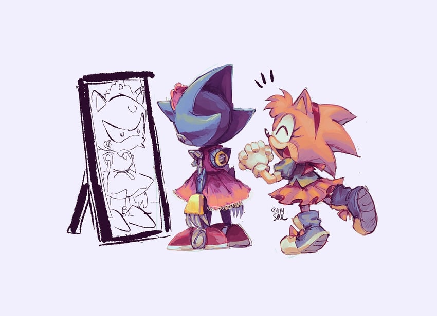 amy rose, metal sonic, and classic amy (sonic and 1 more) drawn by 9474s0ul