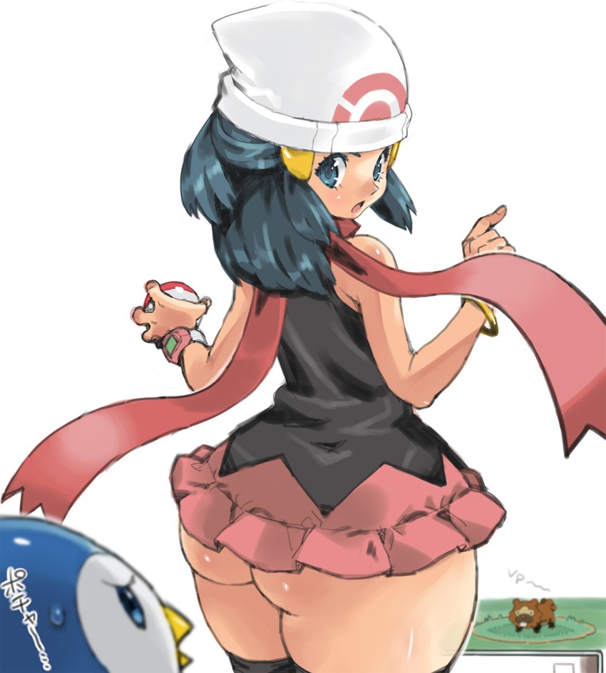 dawn, piplup, and bidoof (pokemon and 1 more) drawn by puchidori