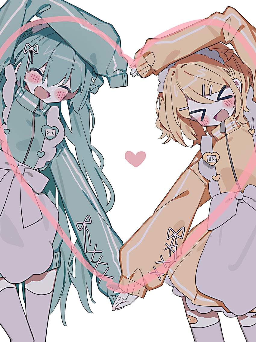 hatsune miku and kagamine rin (vocaloid) drawn by ameno_(motiizamurai)