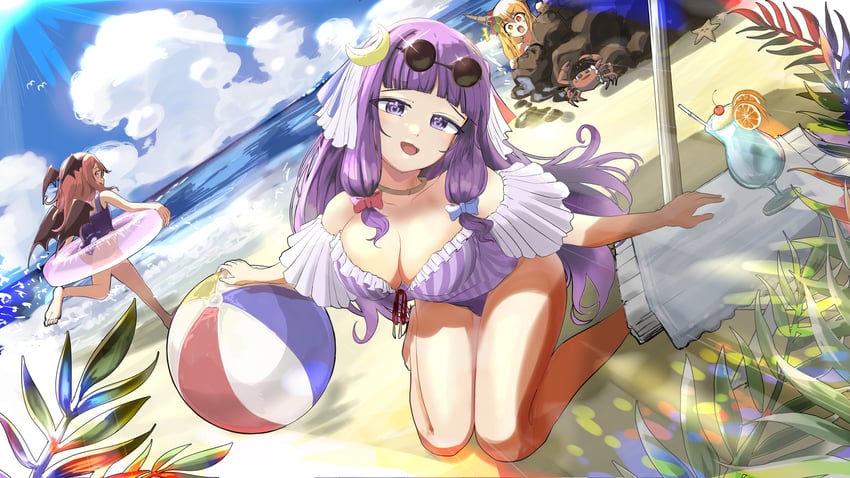 patchouli knowledge, koakuma, ibuki suika, yamin, and yuzuyu (touhou and 1 more) drawn by sun_kajitsu