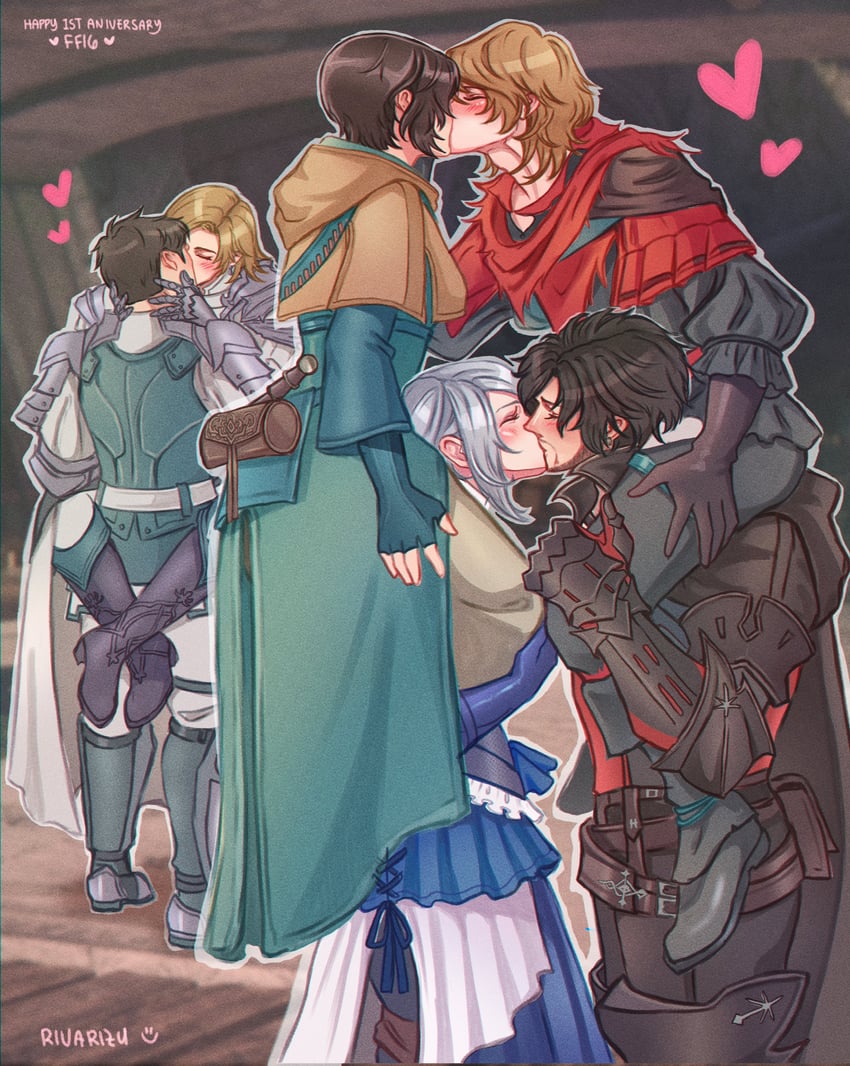 clive rosfield, jill warrick, dion lesage, joshua rosfield, terrence, and 1 more (final fantasy and 1 more) drawn by rivarizu