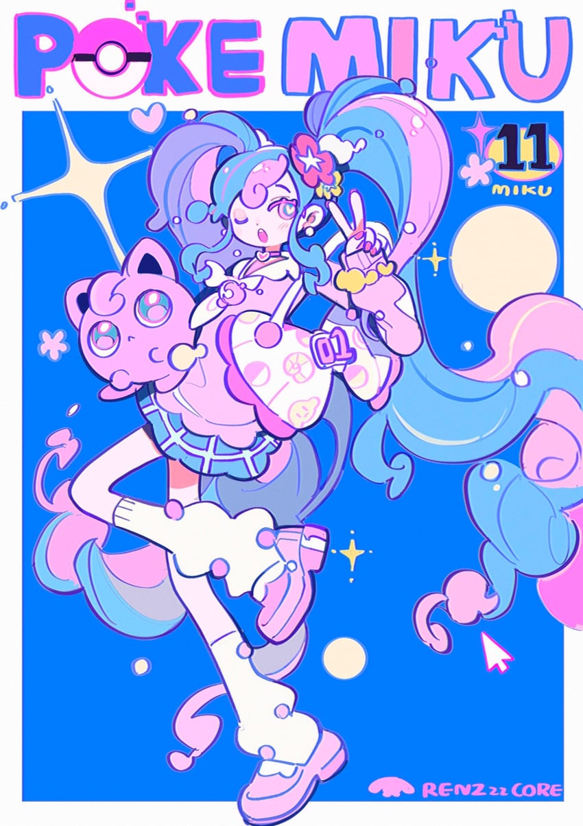 hatsune miku, jigglypuff, fairy miku, fossil sprite, and fish sprite (pokemon and 2 more) drawn by renzhi00334233