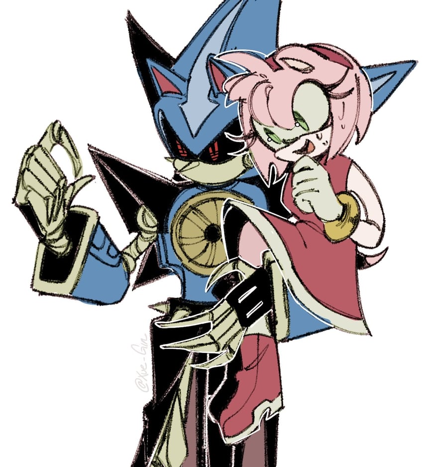 amy rose, metal sonic, and neo metal sonic (sonic and 1 more) drawn by xue_gin