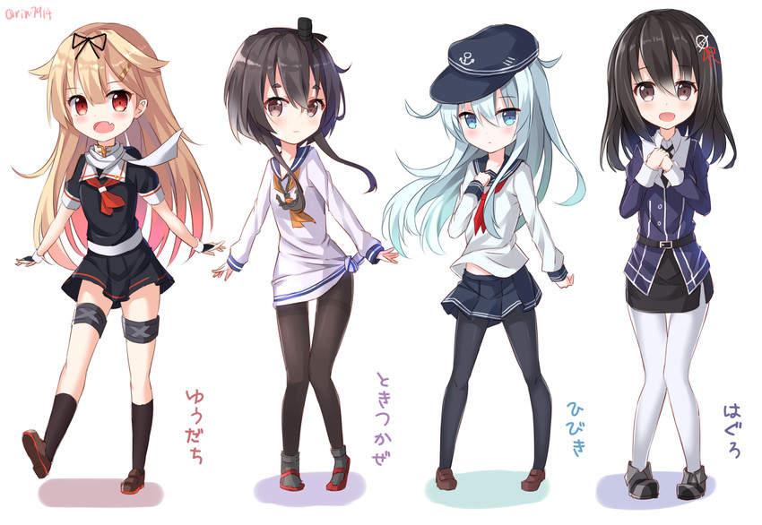 hibiki, yuudachi, yuudachi kai ni, tokitsukaze, haguro, and 1 more (kantai collection) drawn by rin_yuu