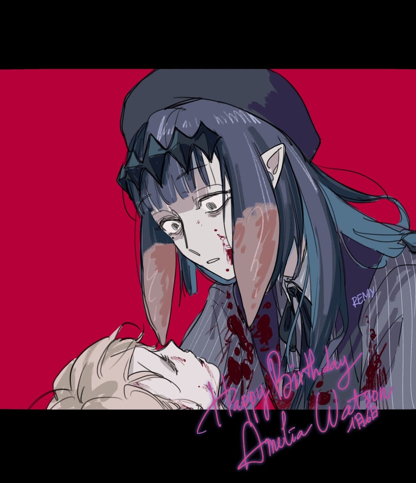 ninomae ina'nis and watson amelia (hololive and 1 more) drawn by remy_kon