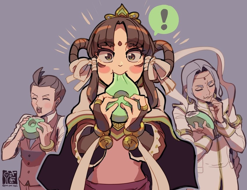 apollo justice, nahyuta sahdmadhi, and rayfa padma khura'in (ace attorney and 1 more) drawn by saginoko