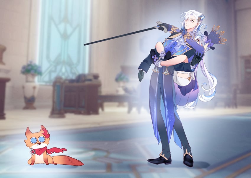 furina, tartaglia, and neuvillette (genshin impact and 1 more) drawn by iraaye
