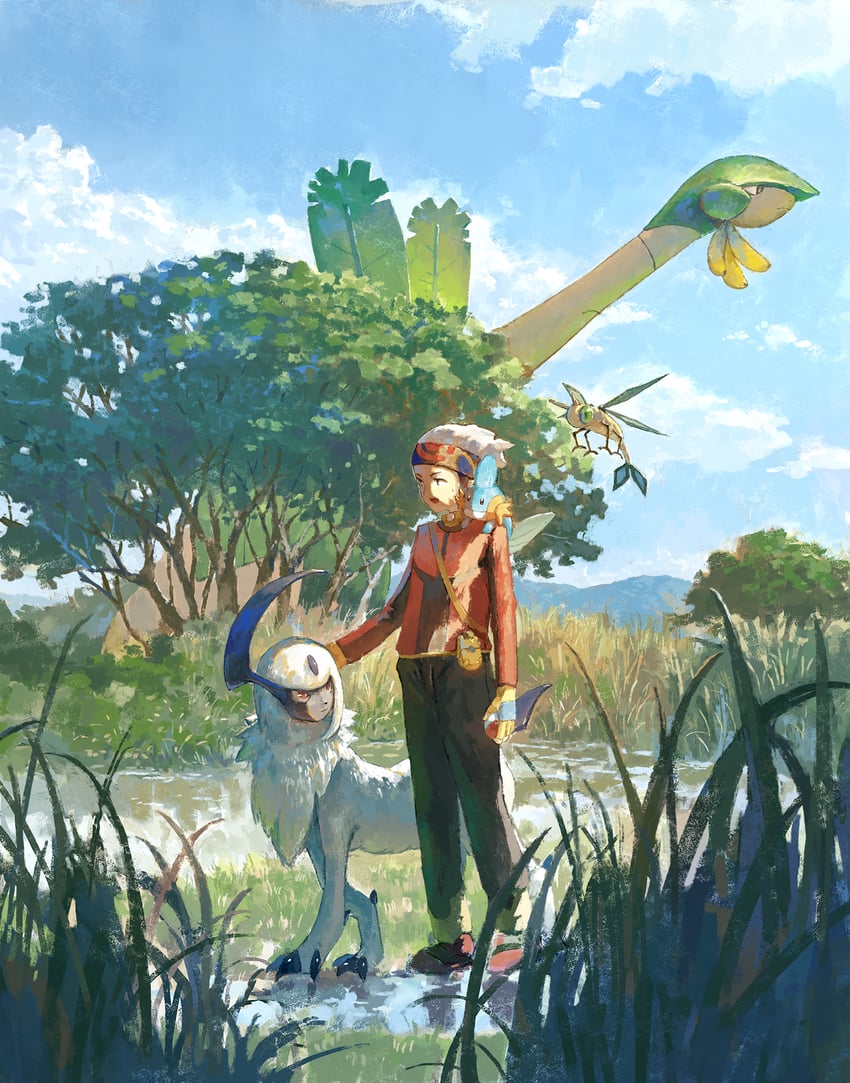 brendan, mudkip, absol, tropius, and vibrava (pokemon and 1 more) drawn by fjsmu