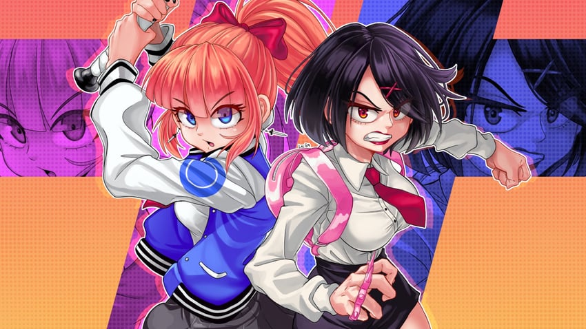 kyoko and misako (kunio-kun series and 1 more) drawn by laz_gm