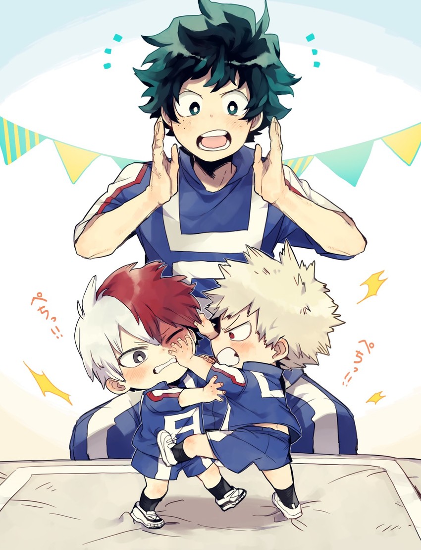 midoriya izuku, bakugou katsuki, and todoroki shoto (boku no hero academia) drawn by suko_(sko_numa)