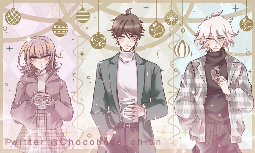 nanami chiaki, komaeda nagito, and hinata hajime (danganronpa and 2 more) drawn by angeliii
