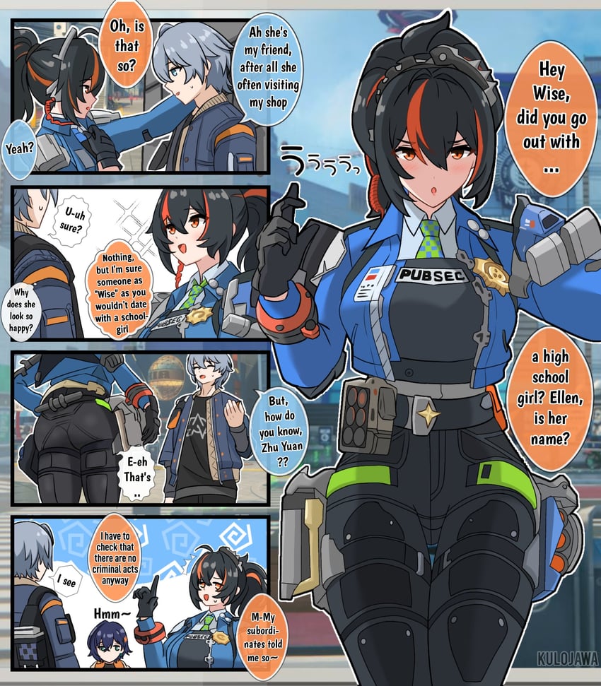 belle, wise, and zhu yuan (zenless zone zero) drawn by kulojawa