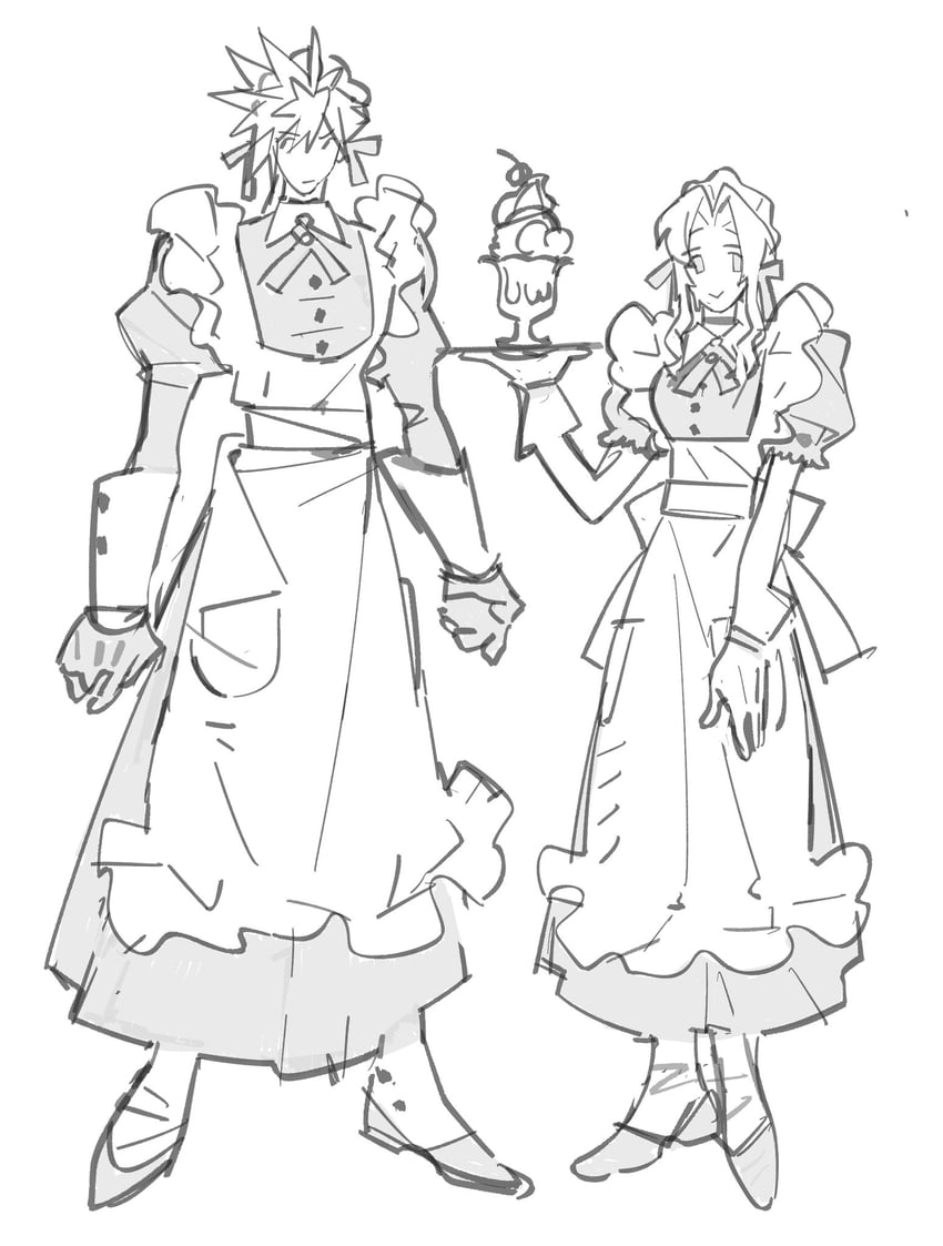 cloud strife and aerith gainsborough (final fantasy and 1 more) drawn by jaysoysaucee
