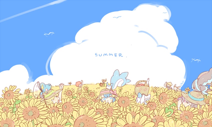 dawn, lucas, pachirisu, wingull, barry, and 6 more (pokemon and 1 more) drawn by katiko