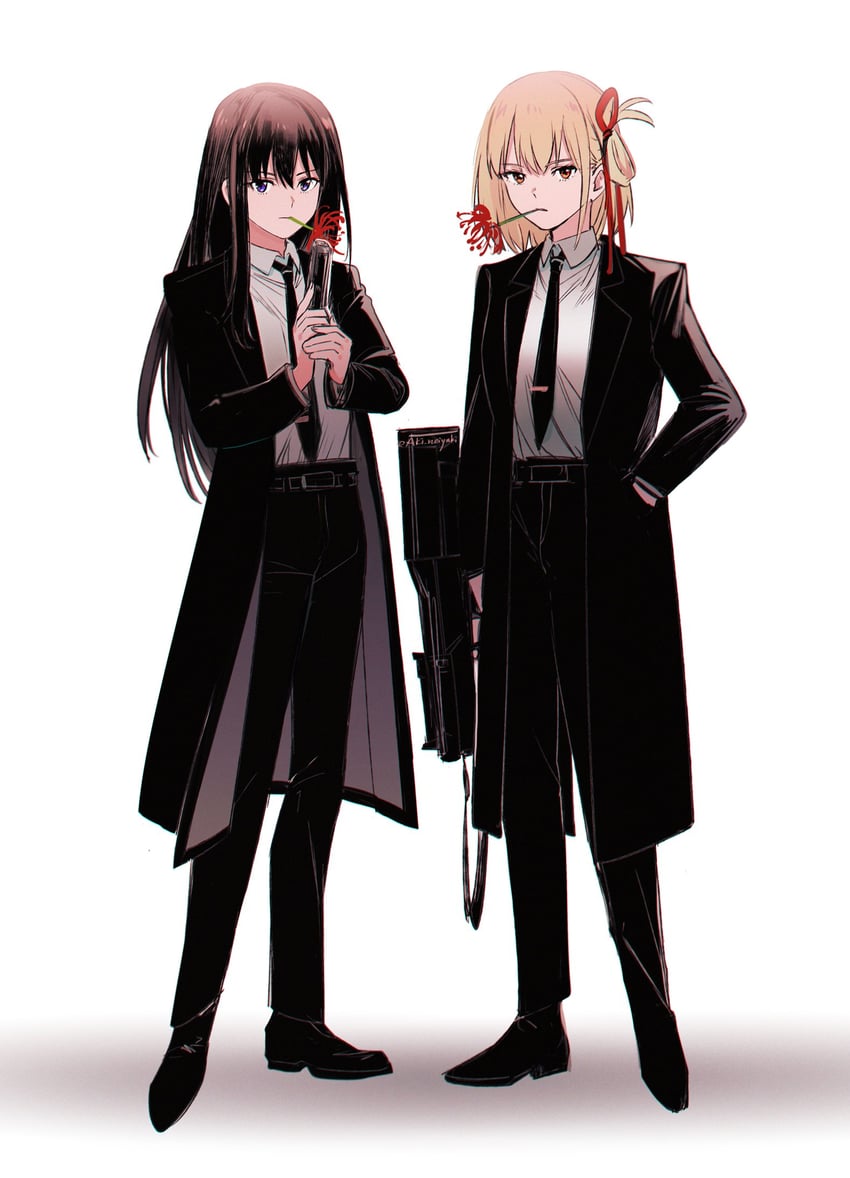 nishikigi chisato and inoue takina (lycoris recoil) drawn by aki_(neyuki41028)