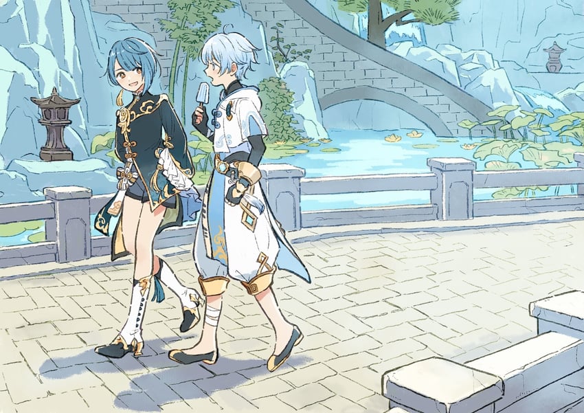 xingqiu and chongyun (genshin impact) drawn by inoue_haruka_(haruharu210)