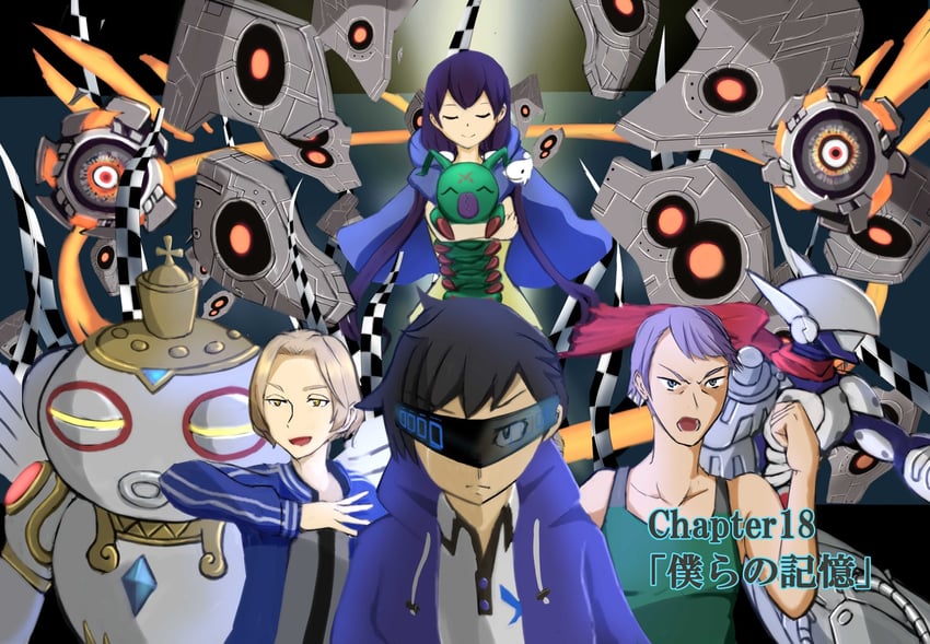 wormmon, eater, justimon, mishima erika, shakkoumon, and 5 more (digimon and 2 more)