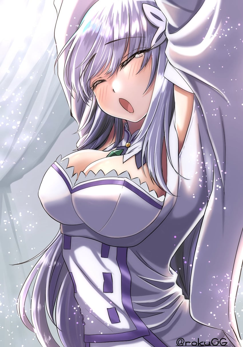 emilia (re:zero kara hajimeru isekai seikatsu) drawn by rokucg