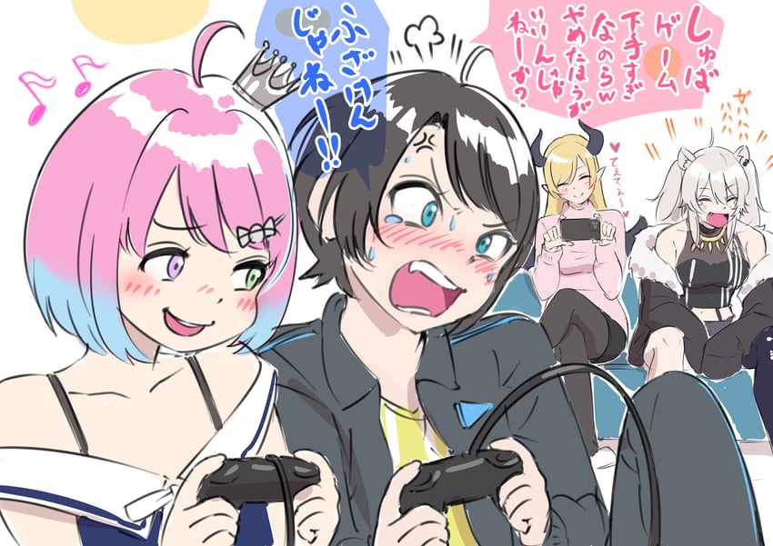 oozora subaru, shishiro botan, himemori luna, and yuzuki choco (hololive) drawn by takami_masahiro