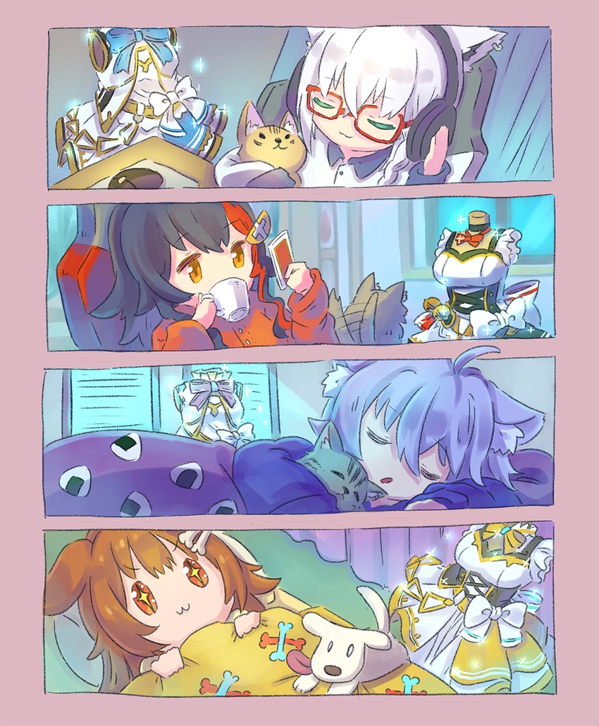 shirakami fubuki, nekomata okayu, ookami mio, inugami korone, hoso-inu, and 3 more (hololive) drawn by yunra665