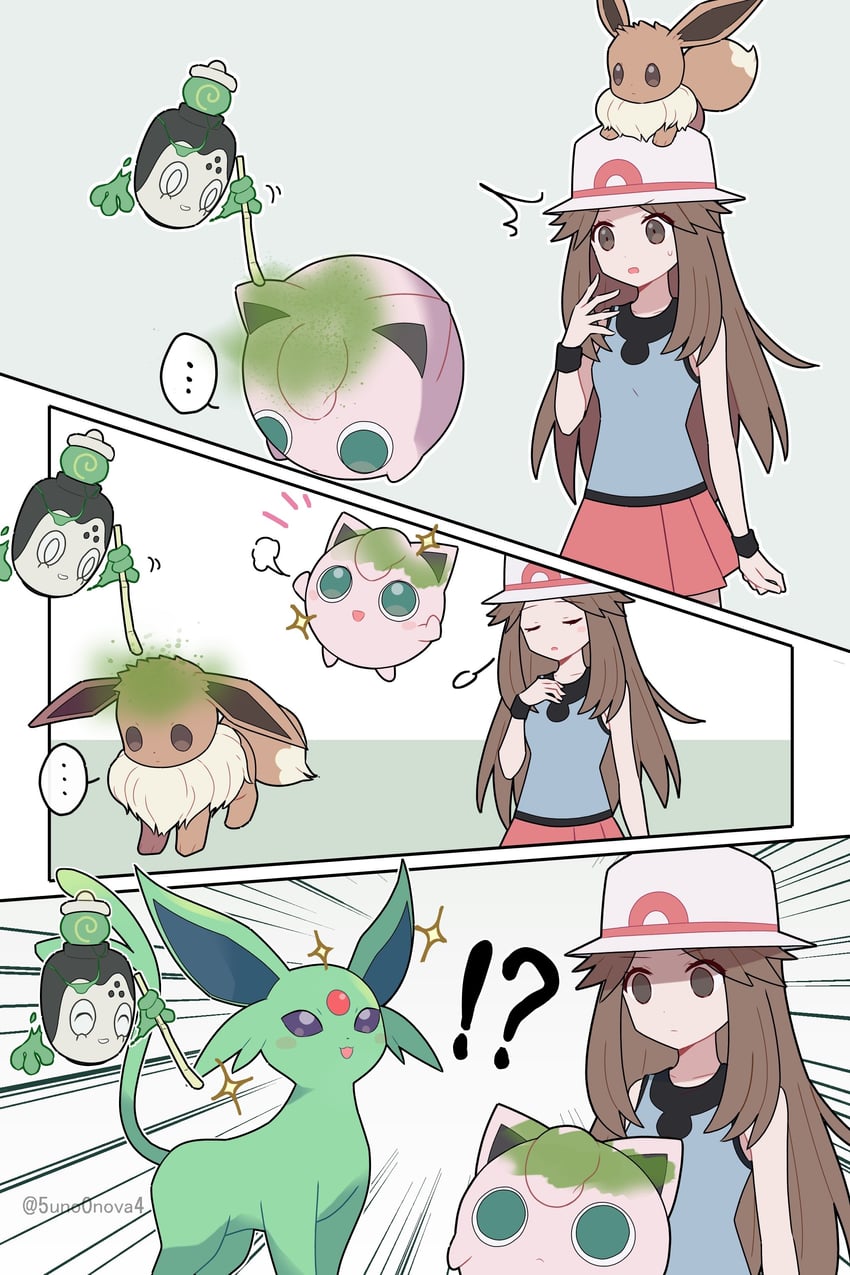 eevee, leaf, espeon, jigglypuff, and poltchageist (pokemon and 1 more) drawn by 343rone