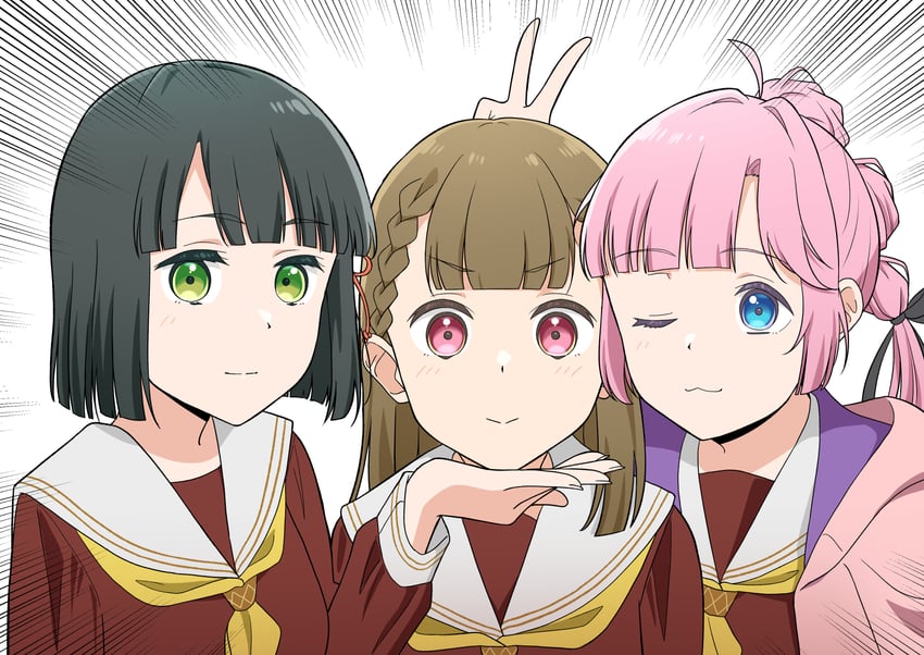 momose ginko, anyoji hime, and kachimachi kosuzu (love live! and 1 more) drawn by ohrinas