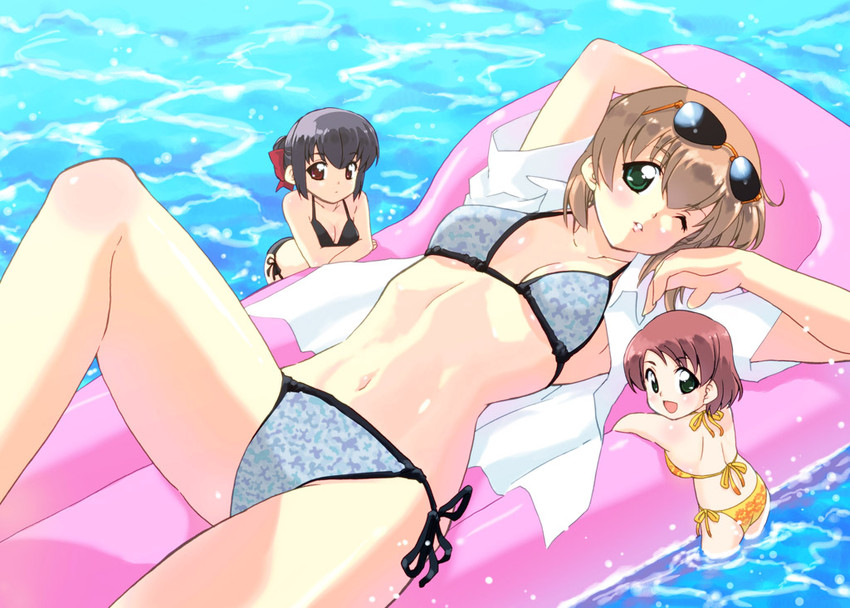 shibusawa asagi, funabashi chitose, and ishida aiko (tetsudou musume) drawn by tessai