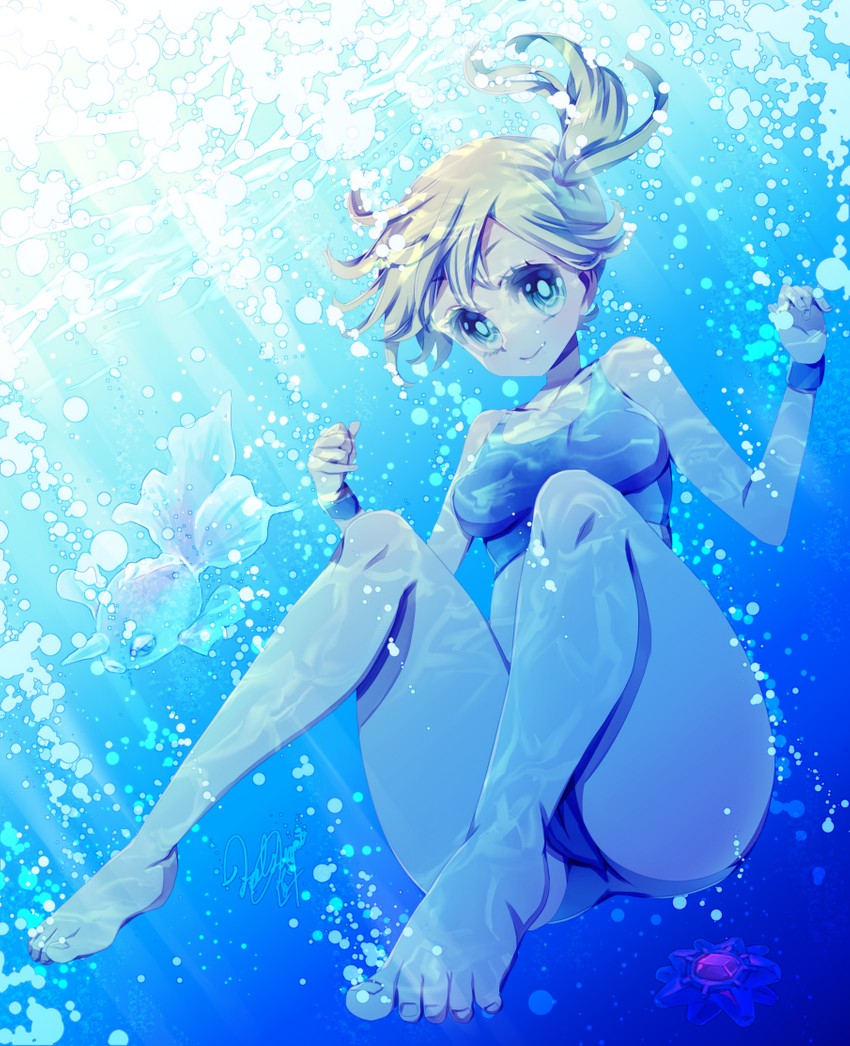 misty, staryu, and goldeen (pokemon and 1 more) drawn by naoto_(yandereheaven)