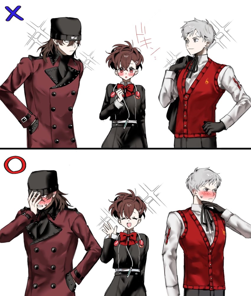 shiomi kotone, sanada akihiko, and aragaki shinjirou (persona and 2 more) drawn by or_i_i