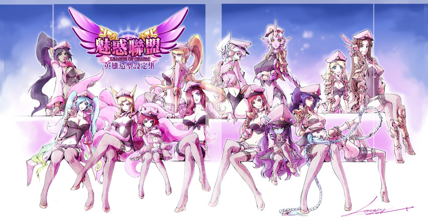 ahri, jinx, sona, caitlyn, lux, and 9 more (league of legends) drawn by loiza