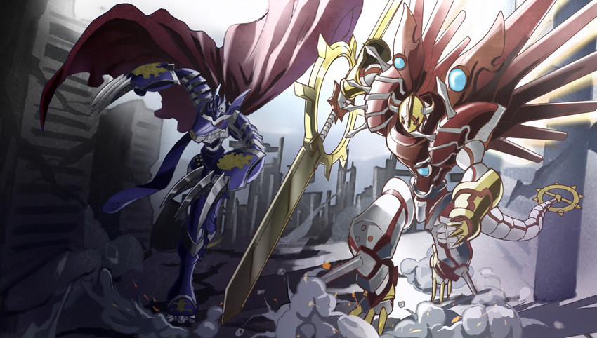 shinegreymon and miragegaogamon (digimon and 1 more) drawn by dk_(13855103534)