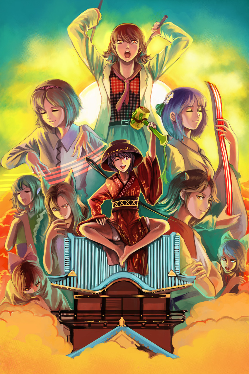 cirno, imaizumi kagerou, kijin seija, sekibanki, sukuna shinmyoumaru, and 4 more (touhou and 2 more) drawn by lleu