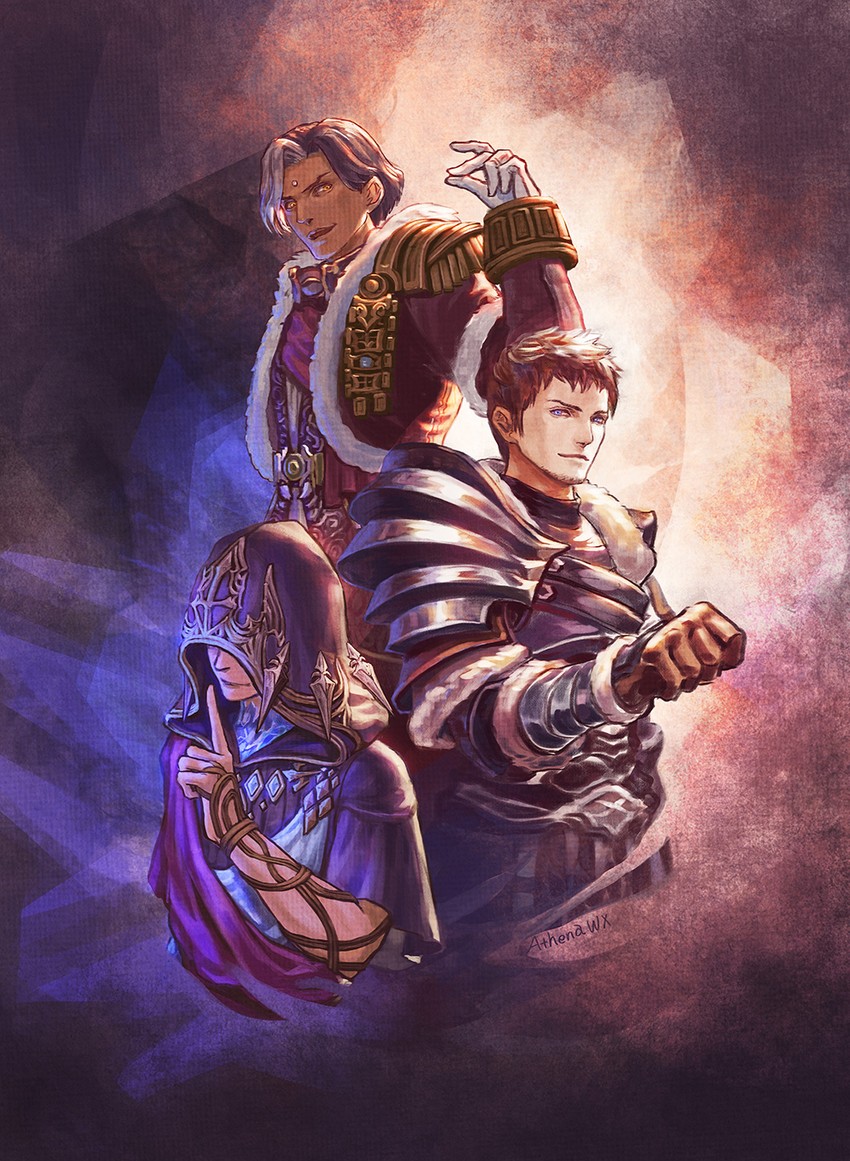 g'raha tia, emet-selch, ardbert hylfyst, and crystal exarch (final fantasy and 1 more) drawn by athena-erocith