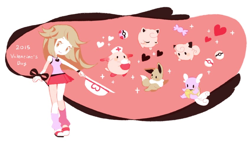 eevee, leaf, jigglypuff, clefairy, chansey, and 1 more (pokemon and 1 more) drawn by tanba_(tanba-art)