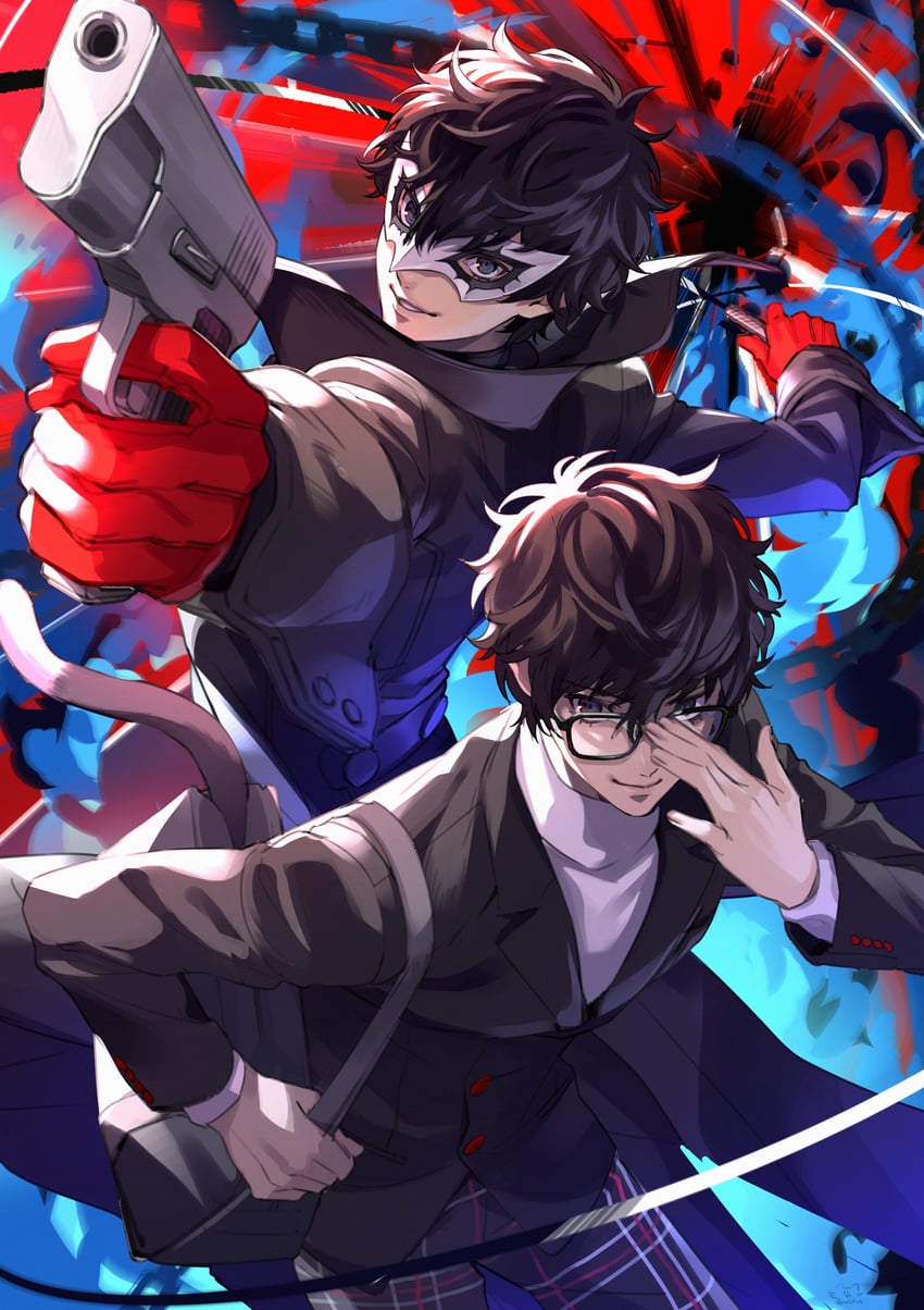 amamiya ren, joker, and morgana (persona and 1 more) drawn by uedrk_yamato