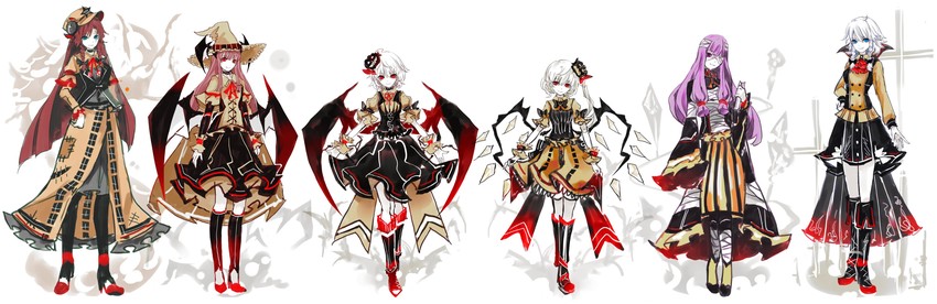 remilia scarlet, flandre scarlet, izayoi sakuya, patchouli knowledge, hong meiling, and 1 more (touhou) drawn by yutapon