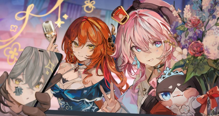 trailblazer, stelle, march 7th, himeko, and pom-pom (honkai and 1 more) drawn by penguin_(penguin38988638)