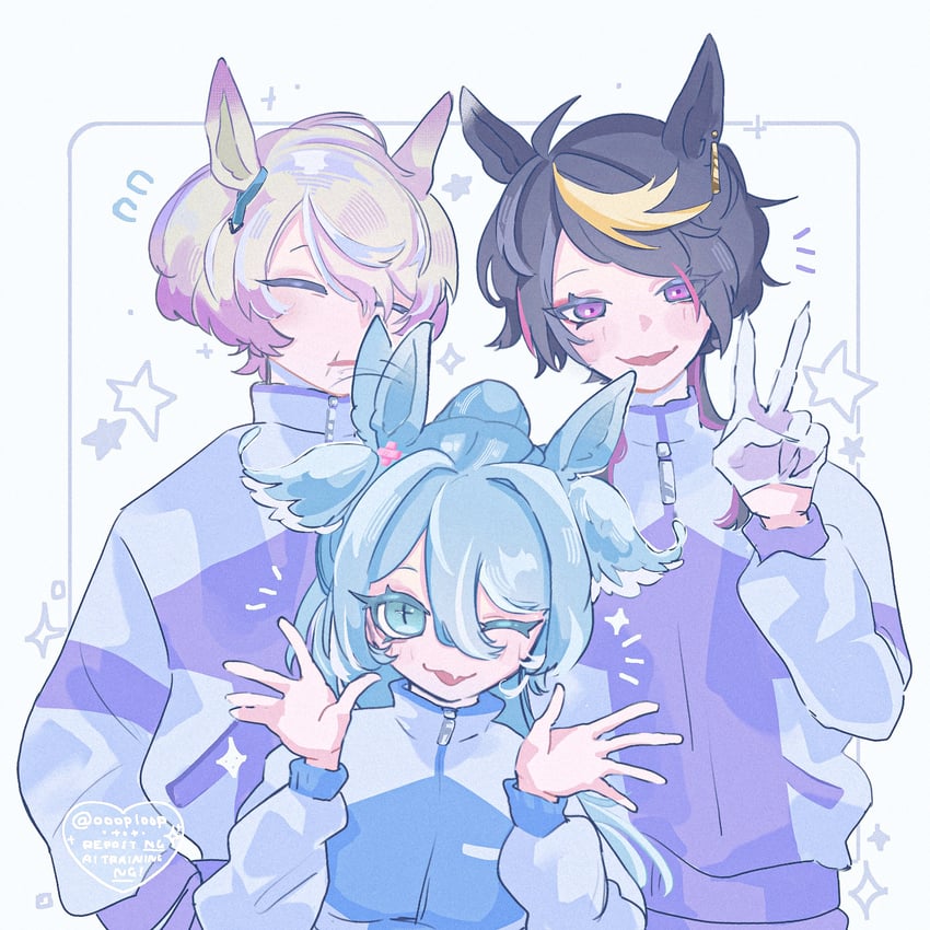 elira pendora, shu yamino, and claude clawmark (nijisanji and 1 more) drawn by oooploop