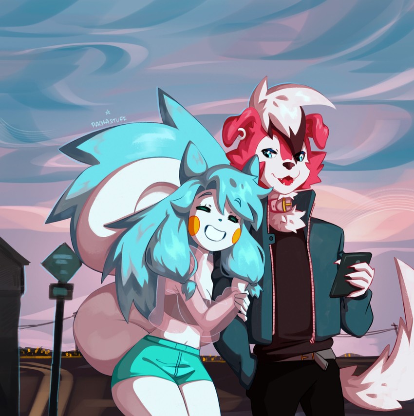 pachirisu and lycanroc (original and 1 more) drawn by pacha_(pachastuff)