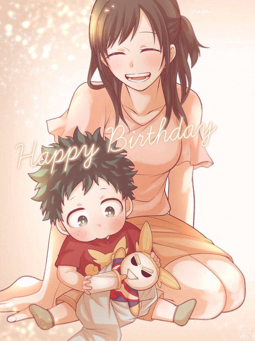 midoriya izuku, all might, and midoriya inko (boku no hero academia) drawn by inata