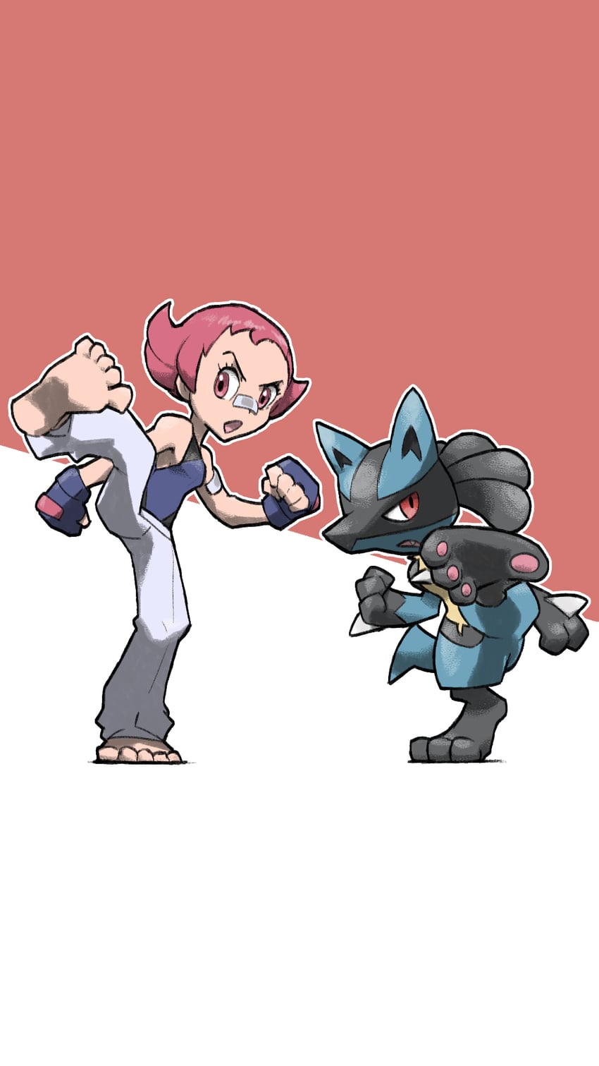 lucario and maylene (pokemon and 1 more) drawn by blacknirrow