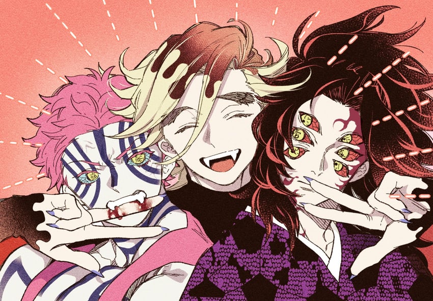 douma, akaza, and kokushibou (kimetsu no yaiba) drawn by peperonchiino_takuma