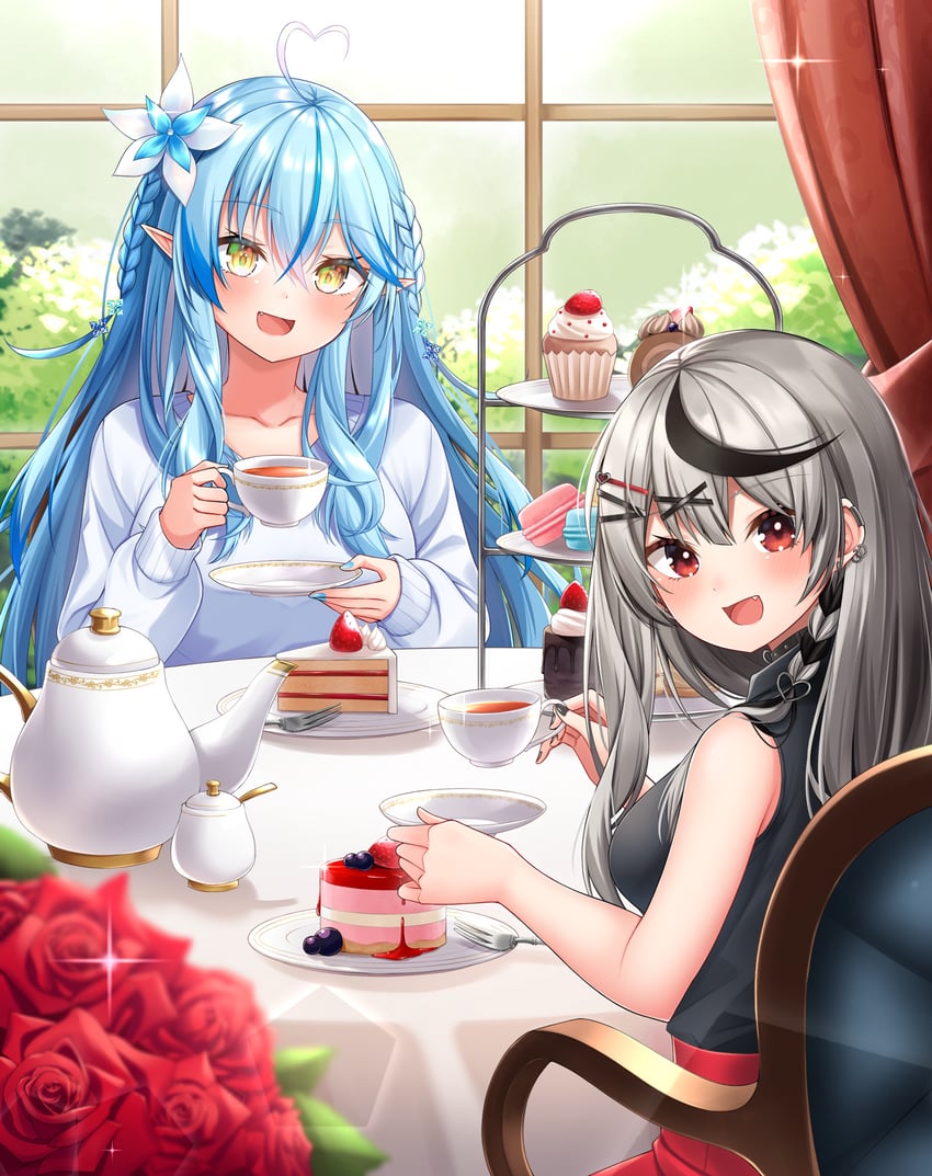 sakamata chloe and yukihana lamy (hololive) drawn by hoshino_reiji