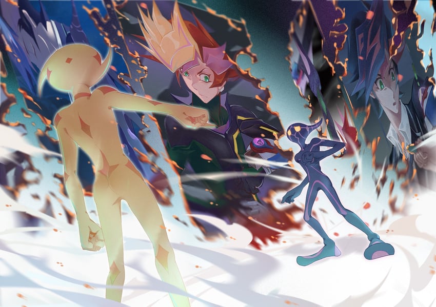 fujiki yusaku, playmaker, ai, and lightning (yu-gi-oh! and 1 more) drawn by jaimieazure