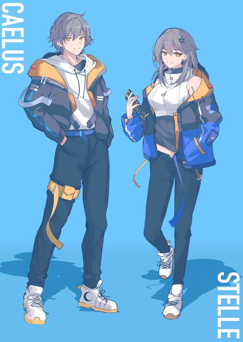 trailblazer, stelle, and caelus (honkai and 1 more) drawn by sparks_summer