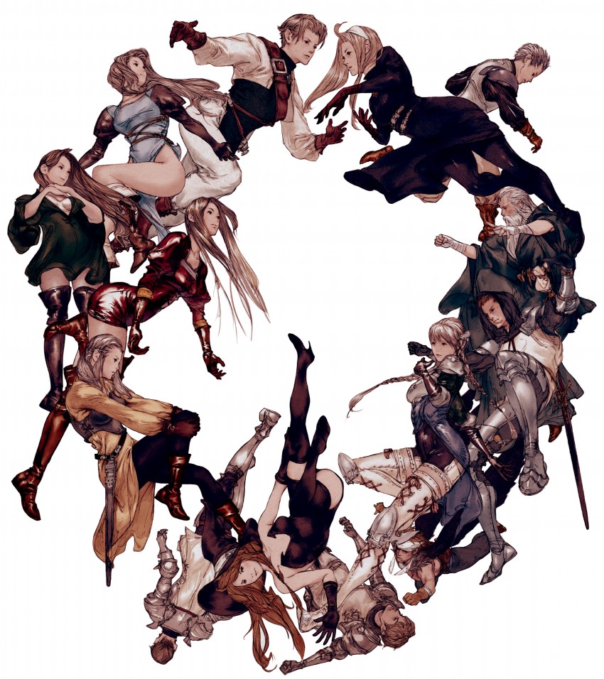 catiua powell, ravness loxaerion, deneb rove, denim powell, canopus wolph, and 9 more (tactics ogre) drawn by yoshida_akihiko