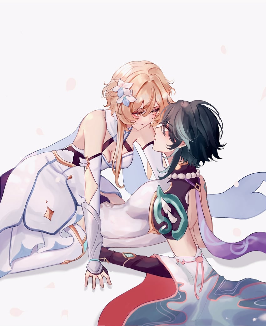lumine and xiao (genshin impact) drawn by abyss_of_alyss