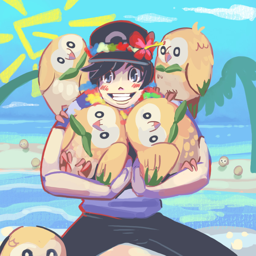 rowlet and elio (pokemon and 1 more) drawn by ani_(puniper)