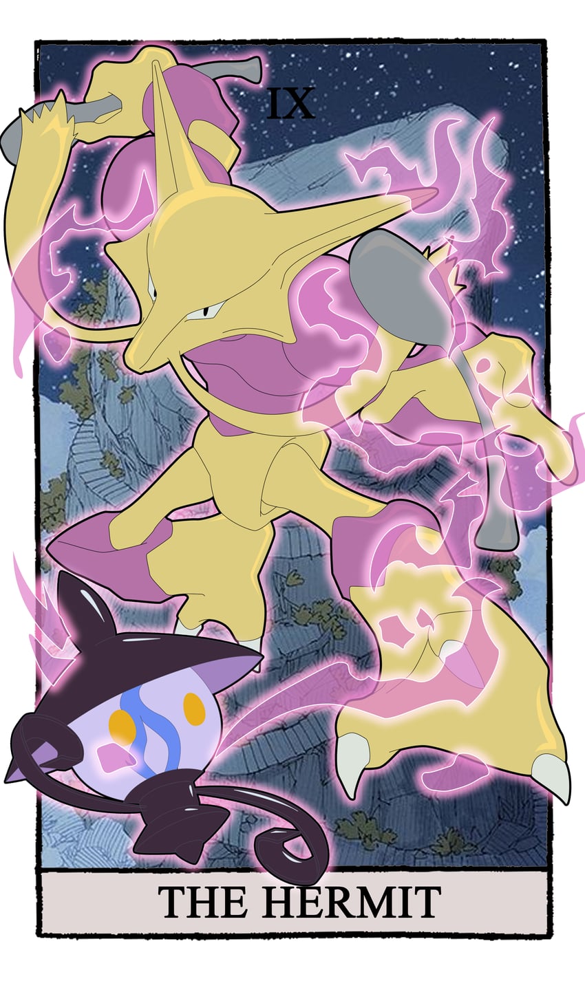 alakazam and lampent (pokemon) drawn by carrotzmoonman