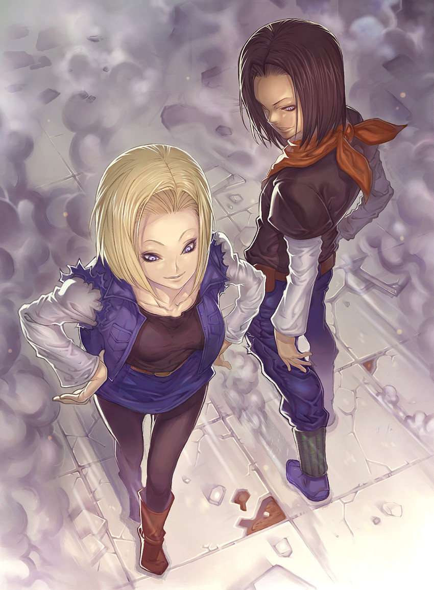 android 18 and android 17 (dragon ball and 1 more) drawn by katsutake